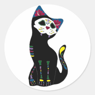 "Gato Muerto" Dia de Los Muertos Cat Ronde Sticker