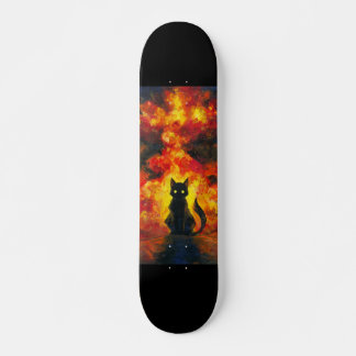 Gato Negro en Estilo Acuarela con Fondo Llameante Persoonlijk Skateboard