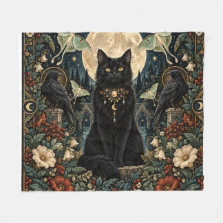 Gato Negro Gótico Celestial con Luna y Cuervos. Fleece Deken