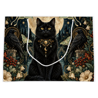 Gato Negro Gótico Celestial con Luna y Cuervos. Groot Cadeauzakje