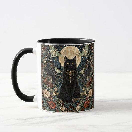 Gato Negro Gótico Celestial con Luna y Cuervos. Mok (Links)