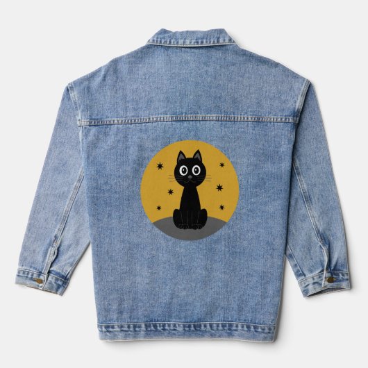 Gato negro sentado viendo las estrellas denim jacket (Achterkant)