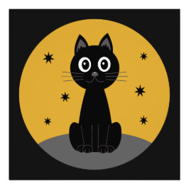 Gato negro sentado viendo las estrellas foto afdruk