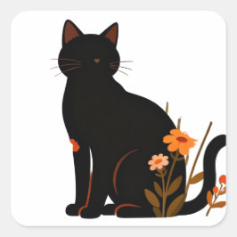 Gato preto do ortorno florido vierkante sticker