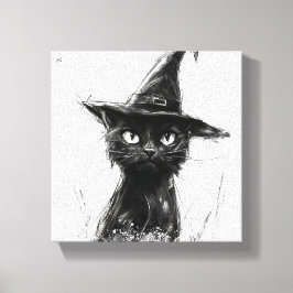 Gato Preto (Impressão semelhante à pintura à mão) Canvas Afdruk