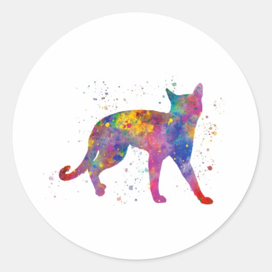 gato,silueta,mascota,infantil,acuarela,animal,feli ronde sticker (Voorkant)
