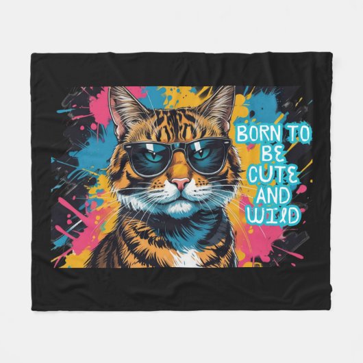 Gato tigrado rebelde con gafas y estilo urbano fleece deken (Voorkant (Horizontaal))