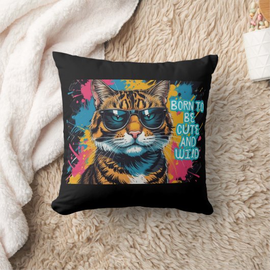 Gato tigrado rebelde con gafas y estilo urbano kussen (Deken)