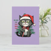 Gato travieso navideño con gorro y bastón feestdagenkaart (Staand voorkant)