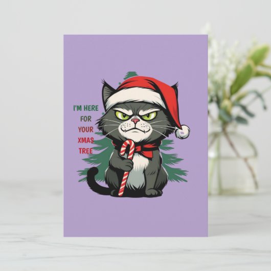 Gato travieso navideño con gorro y bastón feestdagenkaart (Staand voorkant)