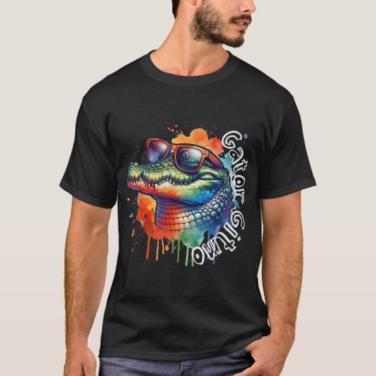 Gator Gitmo Alligator Zonnebril Waterverf Apreal T-shirt (Voorkant)