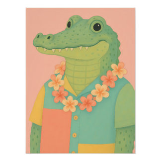 Gator in een kleurgeblokkeerd Hawaïaans shirt met Perfect Poster