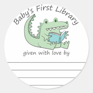 Gator lezen baby's eerste bibliotheek bookplate ronde sticker