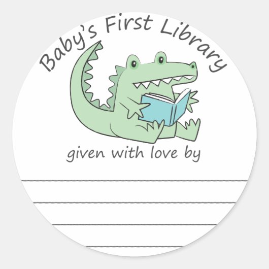 Gator lezen baby's eerste bibliotheek bookplate ronde sticker (Voorkant)