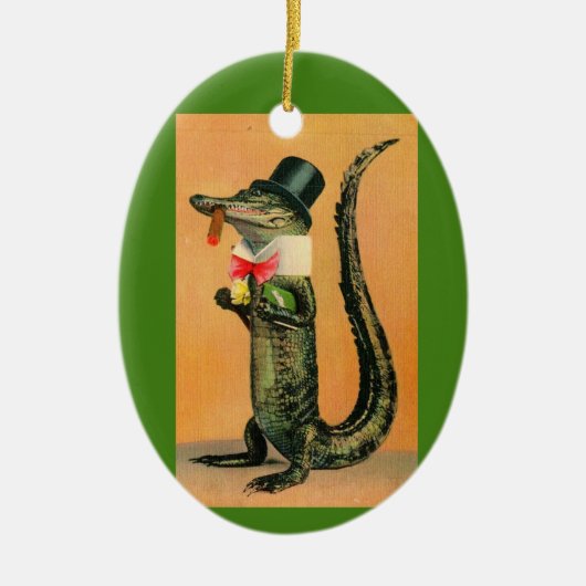 Gator met hoge hoed keramisch ornament (Voorkant)
