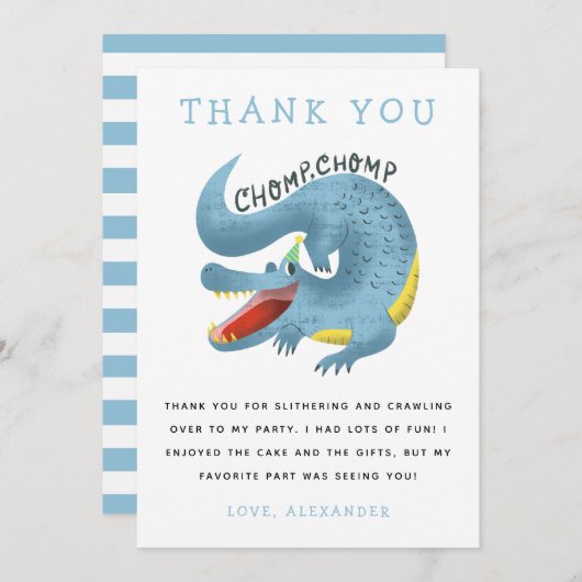 Gator Thema Verjaardagsfeestje Blauw Dank u Kaart (Voorkant / Achterkant)
