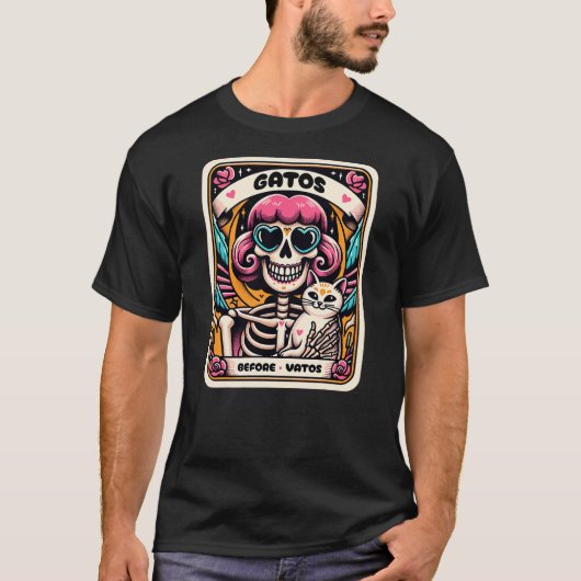 Gatos Before Vatos Skeleton Cat Kitten Lover Grump T-shirt (Voorkant)
