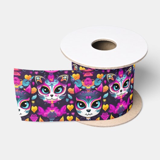 😻Gatos de Muertos Fiesta Satijnen Lint (Spoel)