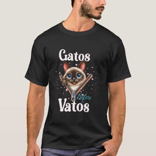 Gatos Voor Vatos Grappig Gezegde Valentijns Katten T-shirt (Voorkant)