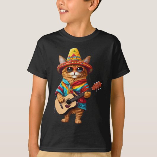 Gatos Voor Vatos Mexicaanse Kat Poncho Fiesta Cinc T-shirt (Voorkant)