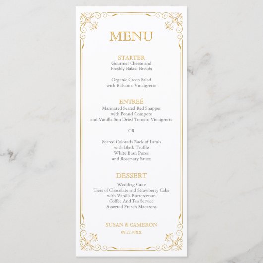 Gatsby Antiek Dinner Menu | Bewerkbare Kleur (Voorkant)