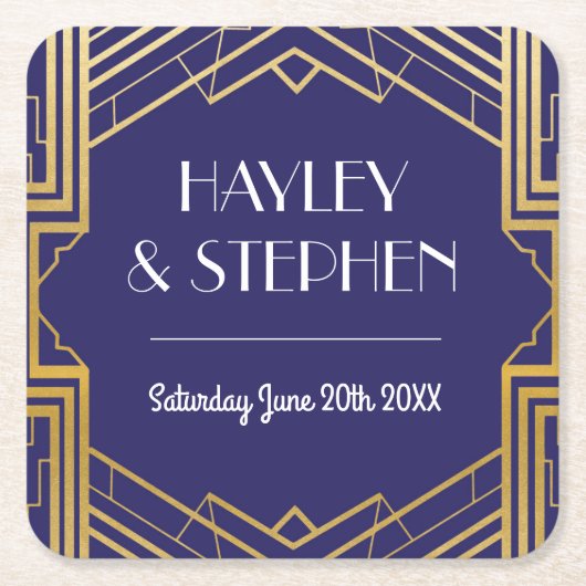 Gatsby Art Deco 1920 Onderzetters bruiloft (Voorkant)