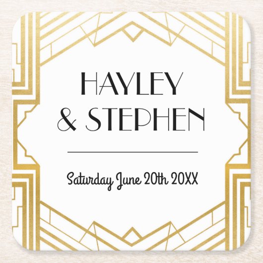 Gatsby Art Deco 1920 Onderzetters bruiloft (Voorkant)