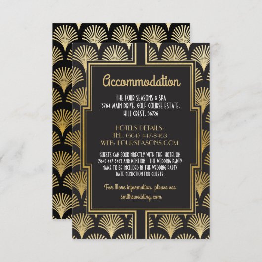 Gatsby Art Deco 1920s Accommodatie Trouwfan Informatiekaartje (Voorkant / Achterkant)