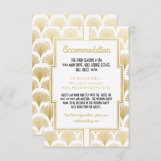 Gatsby Art Deco 1920s Accommodatie Trouwfan Informatiekaartje (Voorkant / Achterkant)
