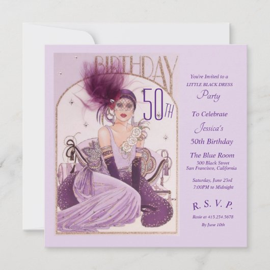 Gatsby Art Deco 50ste verjaardag uitnodigingen (Voorkant)