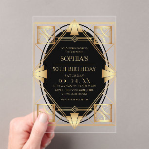 Gatsby Art Deco 50ste verjaardagsfeest Acryl Uitnodigingen