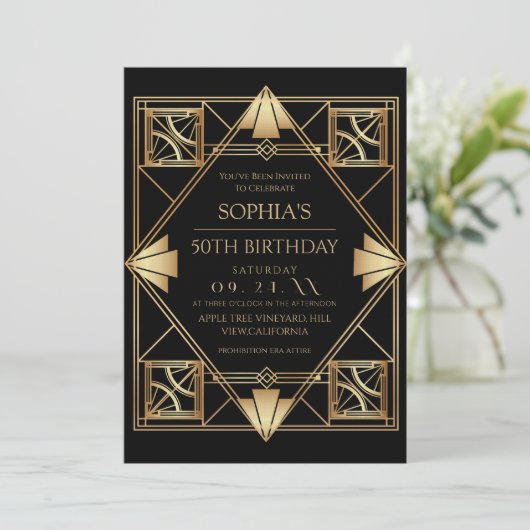 Gatsby Art Deco 50ste verpartij Kaart (Staand voorkant)