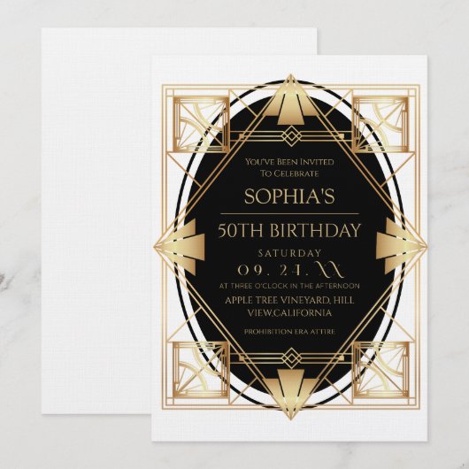 Gatsby Art Deco 50ste verparty Kaart (Voorkant / Achterkant)