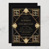 Gatsby Art Deco Black 50th Birthday Party Kaart (Voorkant / Achterkant)