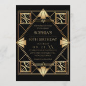 Gatsby Art Deco Black 50th Birthday Party Kaart (Voorkant)