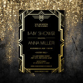 Gatsby Art Deco Black en Gold Baby shower Folie Uitnodiging