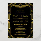 Gatsby Art Deco Black en Gold Baby shower Folie Uitnodiging (Voorkant)