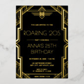 Gatsby Art Deco Black en Gold Birthday Party Folie Uitnodiging (Voorkant)