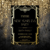 Gatsby Art Deco Black en Gold New Years Eve Party Folie Uitnodiging