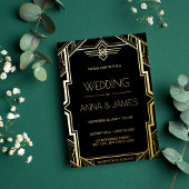 Gatsby Art Deco Black en Gold Wedding Folie Uitnodiging