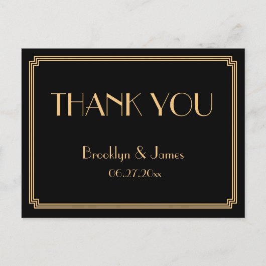 Gatsby Art Deco Black Wedding Bedankt Briefkaarten (Voorkant)