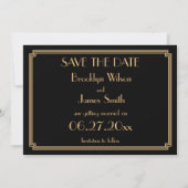 Gatsby Art Deco Black Wedding Save the Date Kaart (Achterkant)
