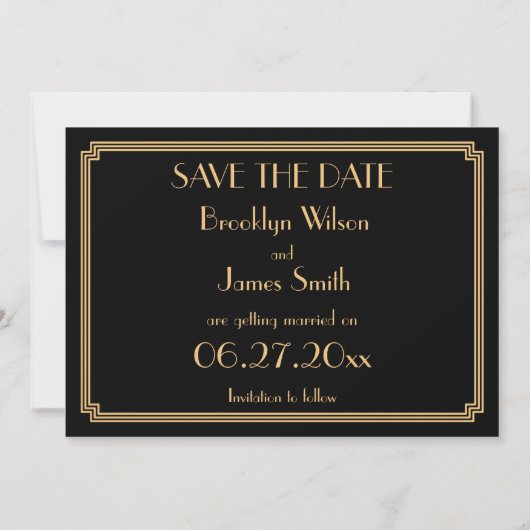 Gatsby Art Deco Black Wedding Save the Date Kaart (Achterkant)