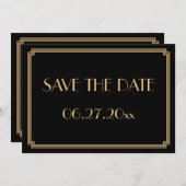 Gatsby Art Deco Black Wedding Save the Date Kaart (Voorkant / Achterkant)