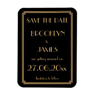 Gatsby Art Deco Black Wedding Save the Date Magnet Magneet
