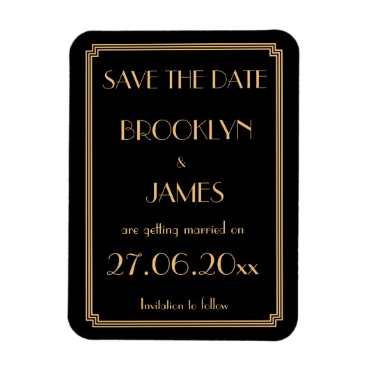Gatsby Art Deco Black Wedding Save the Date Magnet Magneet (Verticaal)