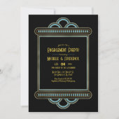 Gatsby Art Deco Blue & Gold Engagement Party Photo Kaart (Voorkant)