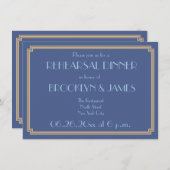 Gatsby Art Deco Blue Wedding Rehearsal Invites Kaart (Voorkant / Achterkant)