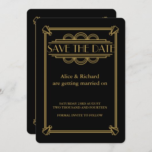 GATSBY ART DECO bruiloft BEWAART DE DATUM Kaart (Voorkant / Achterkant)