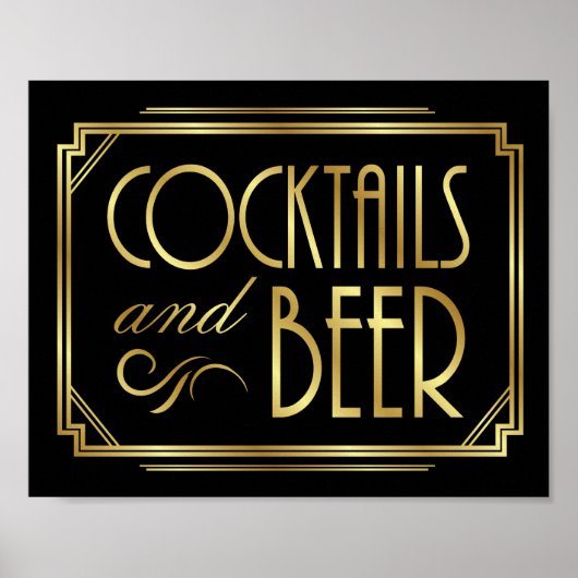 Gatsby Art Deco COCKTAILS en BEER Sign Print (Voorkant)